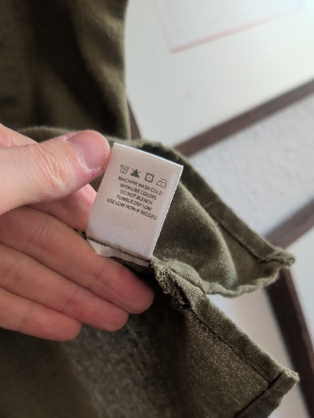 Olive Green Linen Blend Button-Front Crop Shirt - Picture 4 of 6